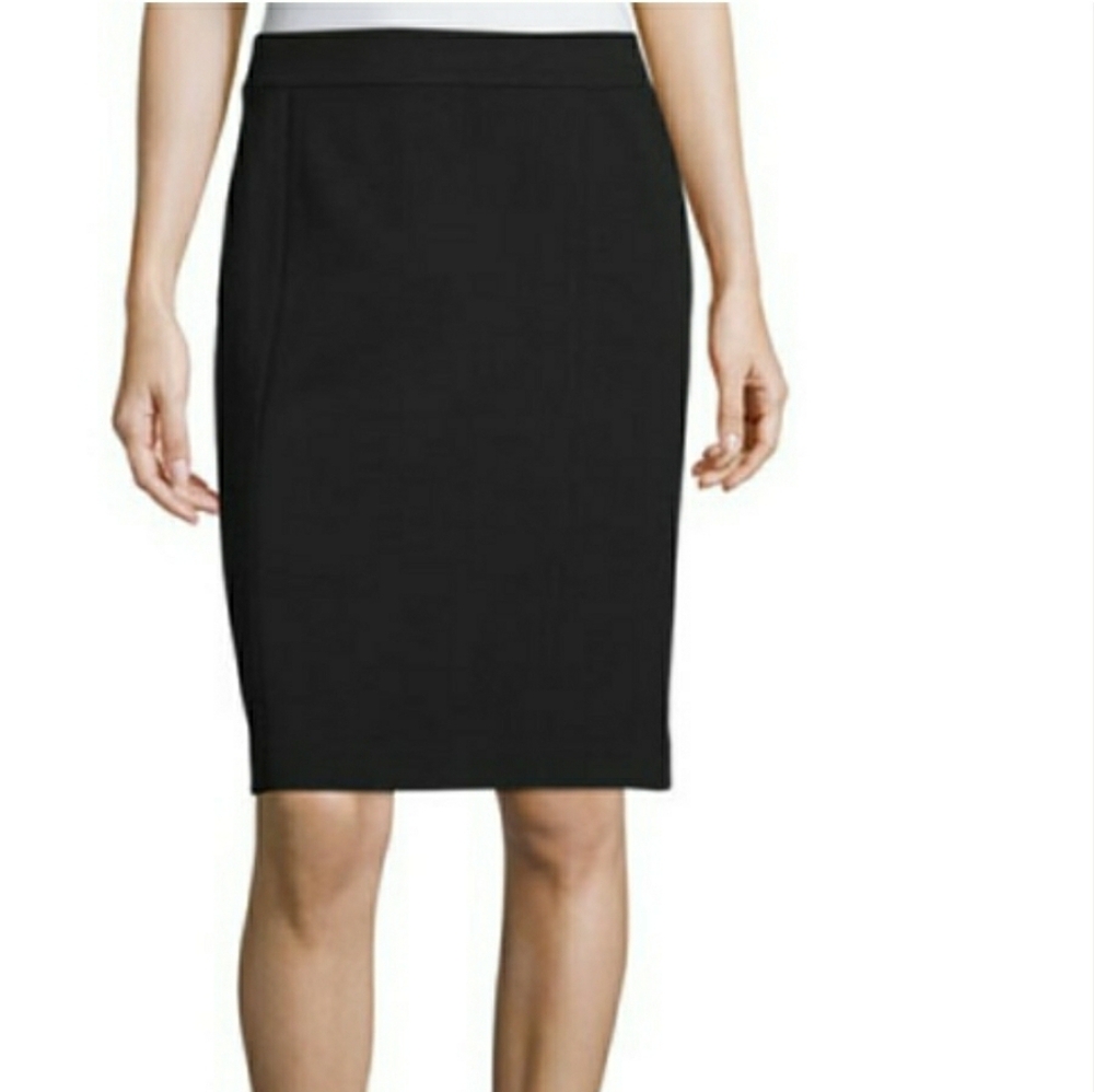 Lafayette 148 Women's Pencil Skirt In Black Size 10 Front Seamed Kick Pleat Wool